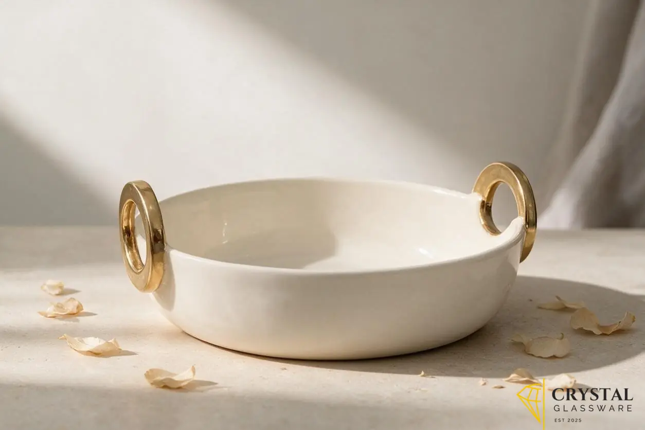 Elegant Porcelain Serving Bowl with Gold-Tone Handles